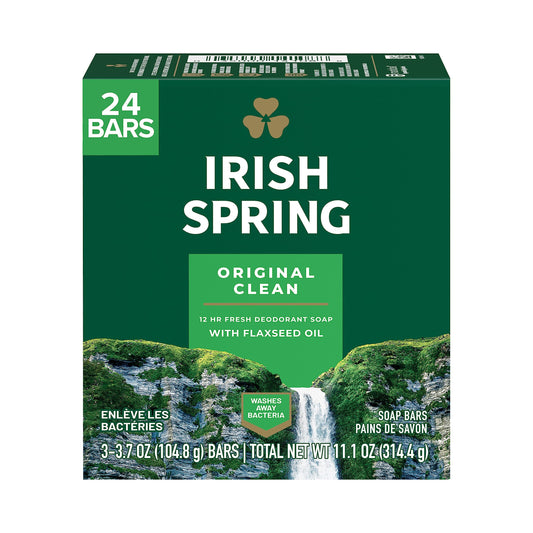 Irish Spring Bar Soap For Men, Original Clean, Smell Fresh And Clean For 12 Hours, Men Soap Bars For Washing Hands And Body, Mild For Skin, Recyclable Carton, 3.7 Ounce - 3 Count (pack Of 8) Original 24 Count